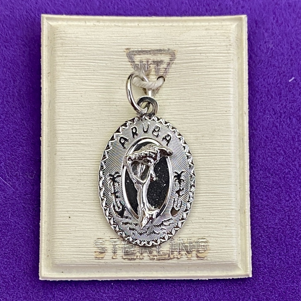 💛 Vintage Sterling Silver Aruba Charm | Tropical Souvenir Pendant | Retro Boho